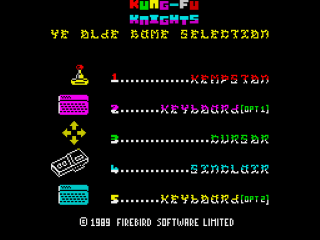 Kung Fu title screen for ZX Spectrum